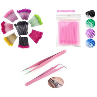 Kit Cílios 100 Microbrush + 50 Escovinhas + Par De Pinças