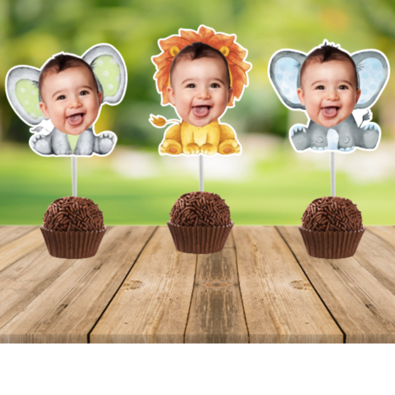 Kit 30 topper para docinho Safari baby aquarela menino , topper rostinho personalizado, festa de aniversário infantil menino, topper para brigadeiro ,  topper para só um bolinho, topo para doce