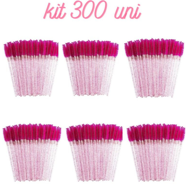 Kit 300 Escovinhas De Cílios Sobrancelha Glitter Extensão e Alongamento Descartável