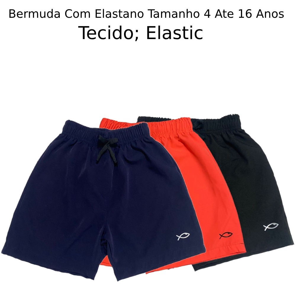 3 Shorts com Elastano Mauricinho Masculino Praia Piscina Infantil Juvenil de Menino