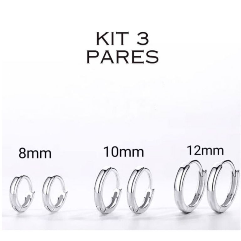 Kit 3 pares Aço Inoxidável Brinco Argola Punk Rock Ródio Círculo Unisex