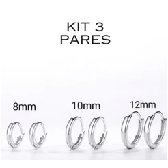 Kit 3 pares Aço Inoxidável Brinco Argola Punk Rock Ródio Círculo Unisex