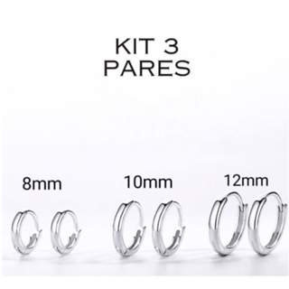 Kit 3 pares Aço Inoxidável Brinco Argola Punk Rock Ródio Círculo Unisex