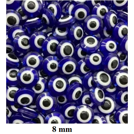 Passante Olho Grego Miçanga 8 mm com furo - 20 Peças para Bijuteria.