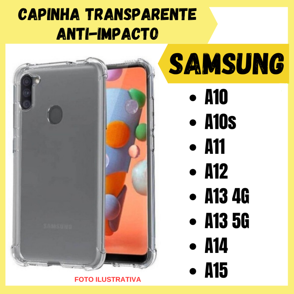 Capinha transparente Anti Impacto Para Samsung A10 / A10s / A11 / A12 / A13 4G / A13 5G / A14 / A15 / Capa Simples para celular (CF09)