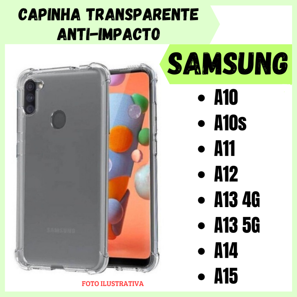 Capa transparente Anti Impacto Samsung A10/ A10s /A11 / A12 / A13 4G / A13 5G / A14 / A15 / Capinha Simples (CF09)