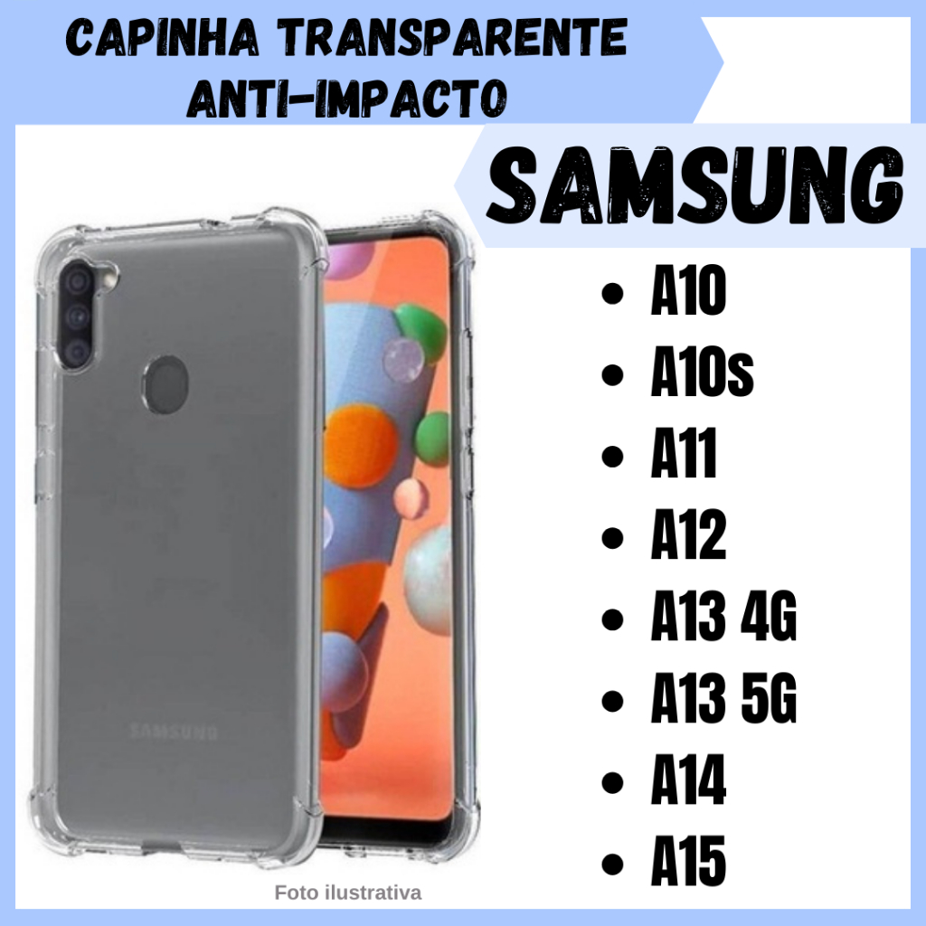 Capa Transparente Anti Impacto Para Samsung A10 / A10s / A11 / A12 / A13 4G / A13 5G / A14 / A15 /  CapInha SImples Para Celular (CF09)