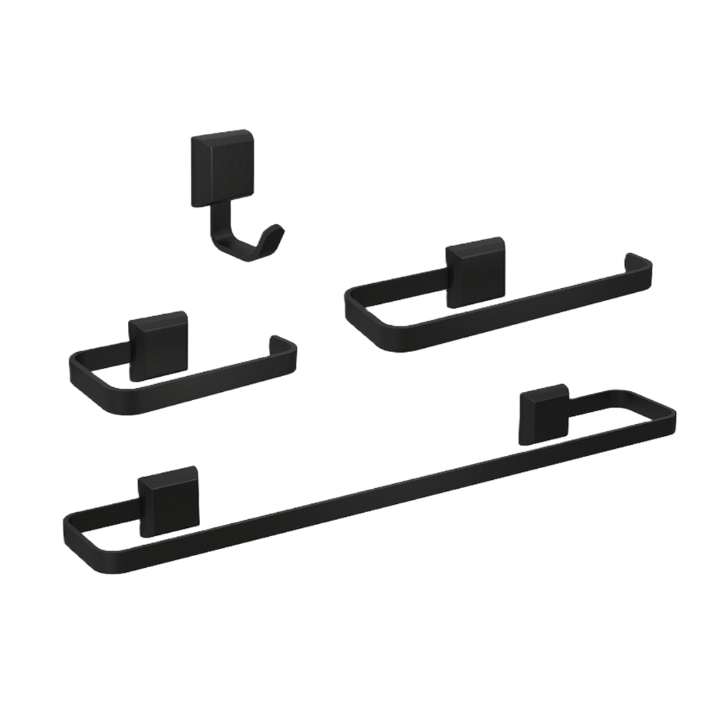 Kit Acessórios Para Banheiros 4 Peças Preto Fosco Lavabo Luxo em Oferta na Shopee