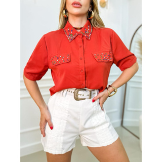 Camisa feminina manga curta com inférteis modas LS120/123 em Oferta na Shopee