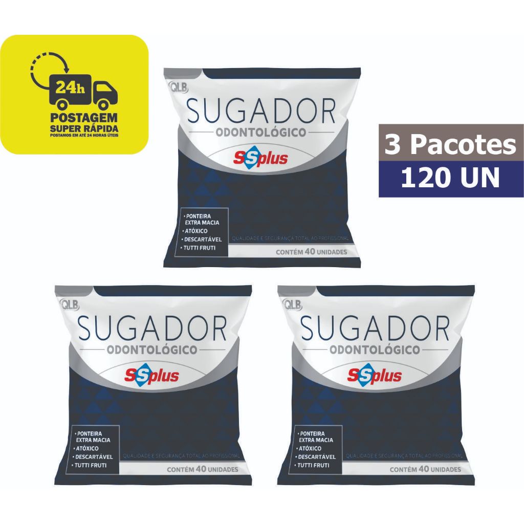 Sugador Odontológico Descartável 3 Pacotes (120 Unidades) - SSPlus