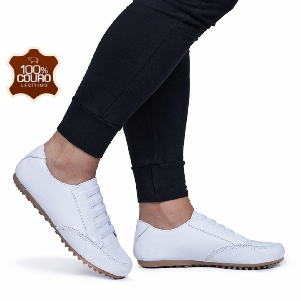 Tênis Feminino Sapatênis Mocassim Mocatênis Couro Legítimo Branco