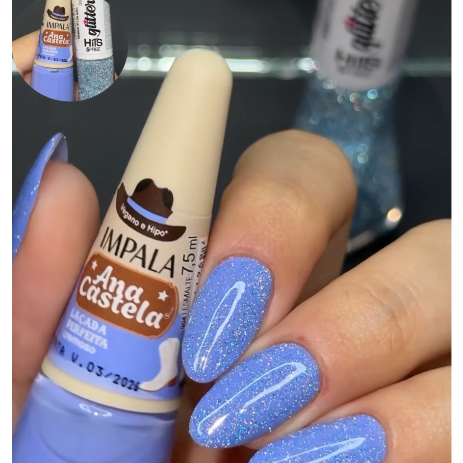 Kit 2 Esmalte Impala Ana Castela Laçada Perfeita e Hits Diamante Refletivo Lua Azul