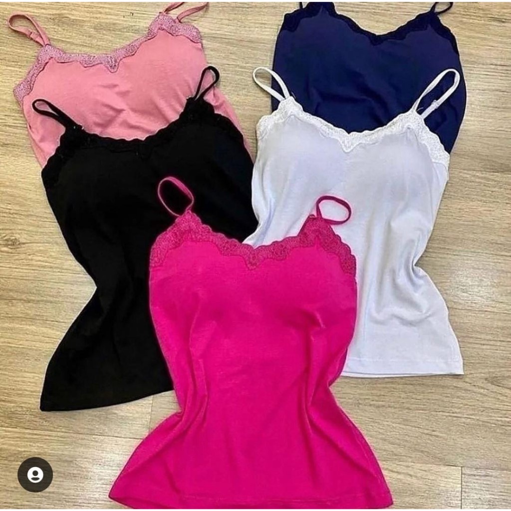 KIT até 5 Regatinha de alcinha regata Feminina com Bojo Renda e alça regulável