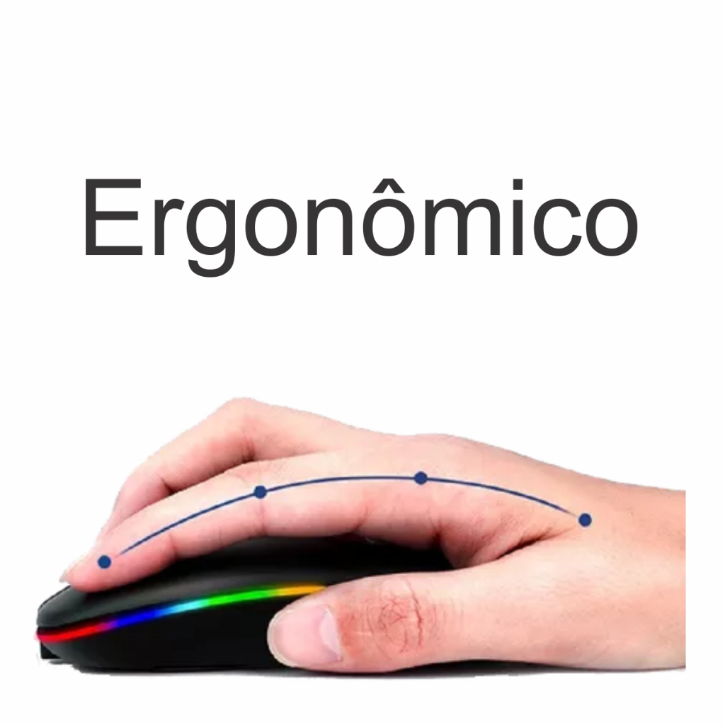 Mouse Sem Fio Recarregável Wireless Optico Led Ergonômico Cor Preto