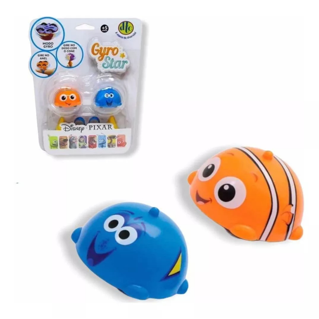 Gyro Star Disney/Pixar Pião de Batalha Carrinho Fricção Colecionável DTC - Pack c/2 Unidades [Nemo & Dory]