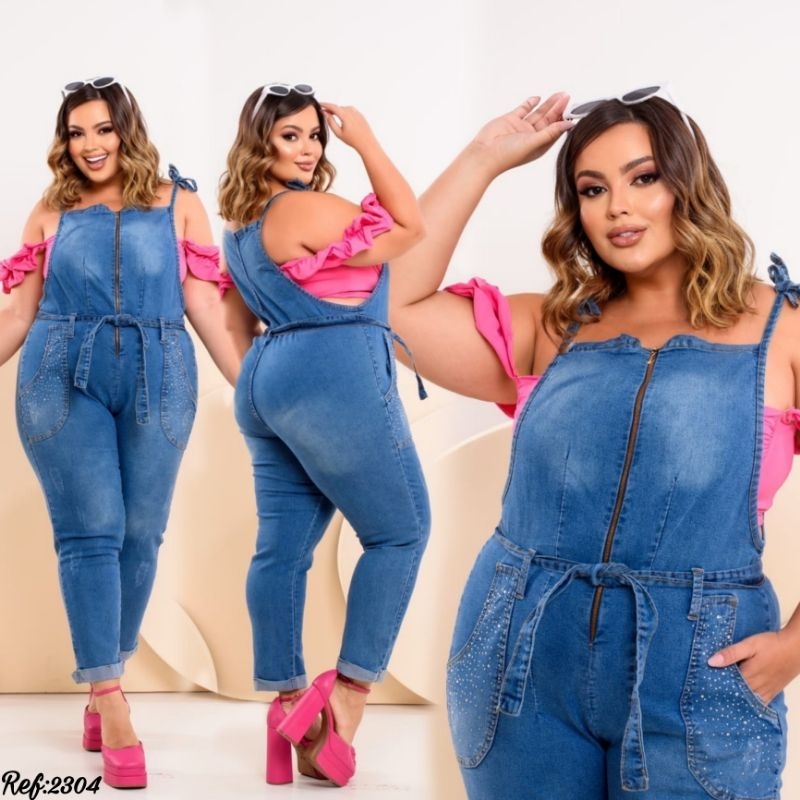 Jardineira PLUS SIZE jeans com Lycra ref:2304
