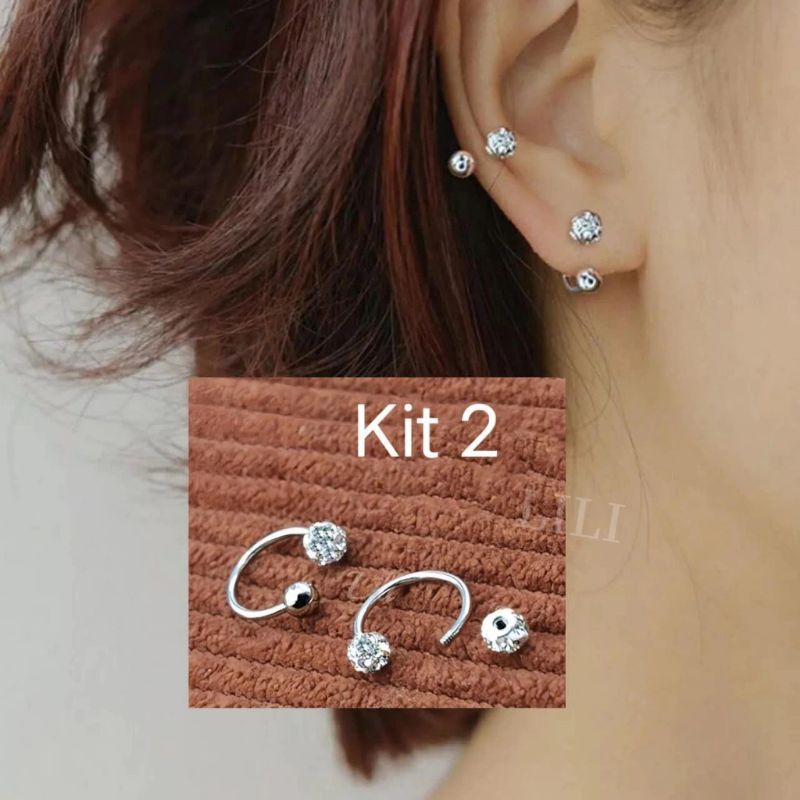 Kit 2 Piercing em Aço Cirúrgico Ferradura aço bolinha com strass muito estilo