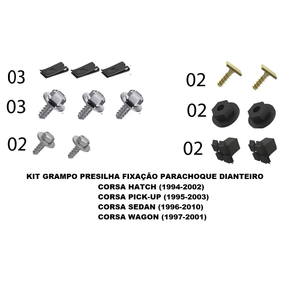 Kit Grampo Presilha Parachoque Dianteiro Corsa wind super sedan corsa pick-up classic wagon 1994 1995 96 97 98 99 2000 — imagem 2 de 2