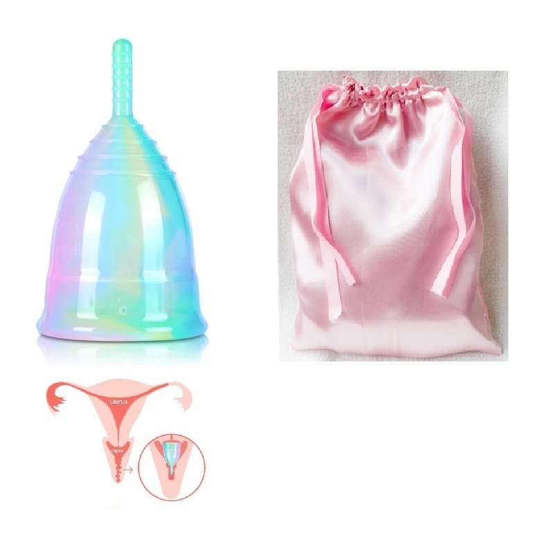 Coletor Menstrual Silicone Colorido Multicolor Copo Recarga + Saquinho