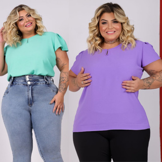 Blusa Blusinha Plus Size Manga Com Prega Feminina em Oferta na Shopee