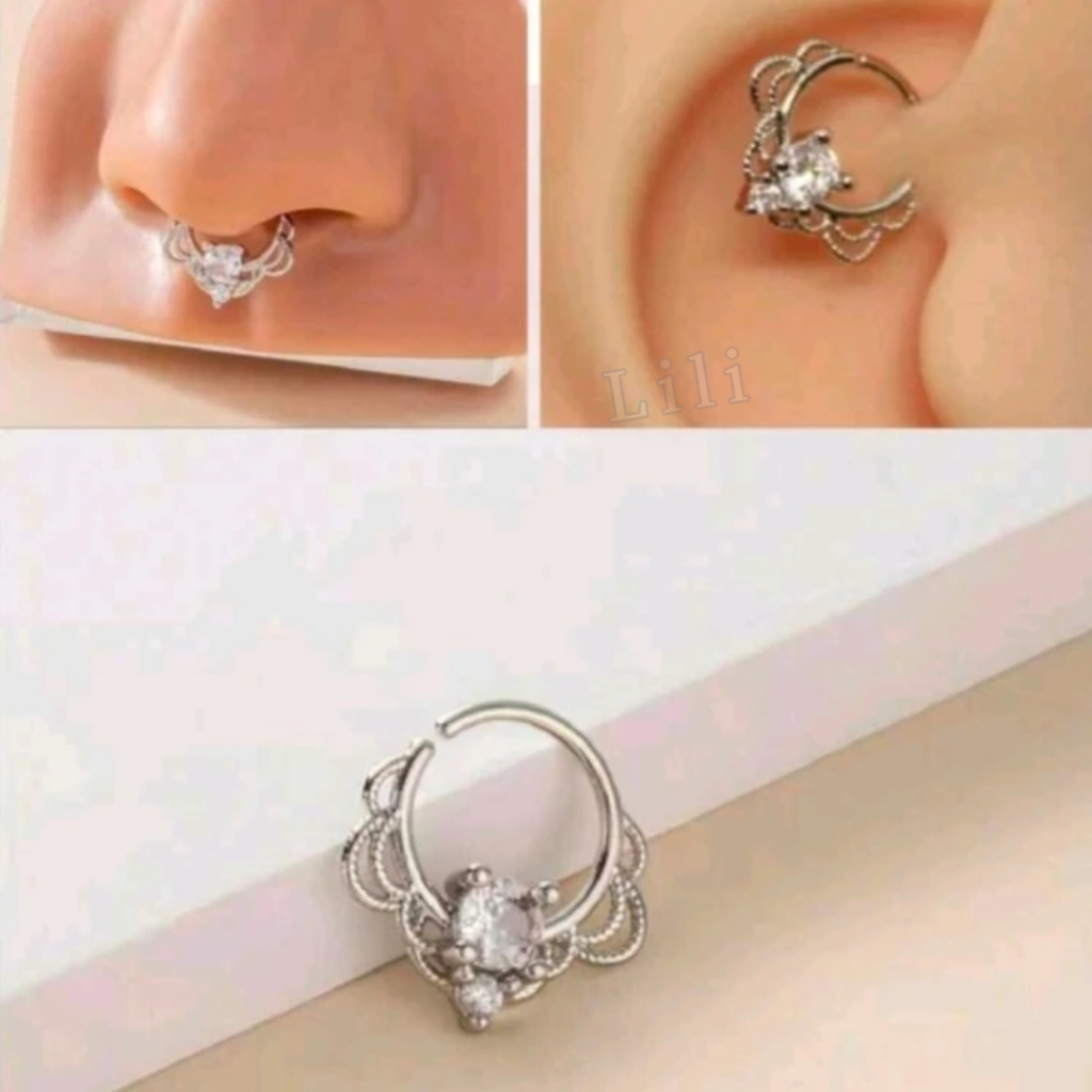 Piercing Para Nariz Septo Idiano Prata Pedra Zirconia