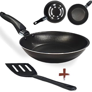 Frigideira Francesa Grande 22cm Com Espátula Antiaderente 5 Camadas De Teflon Preta Alumínio Grosso em Oferta na Shopee