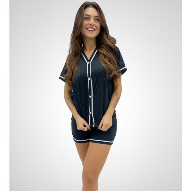 Promoção Pijama Curto em Malha Blogueirinha Short e Blusa Amamentação Baby Doll Pijama Feminino