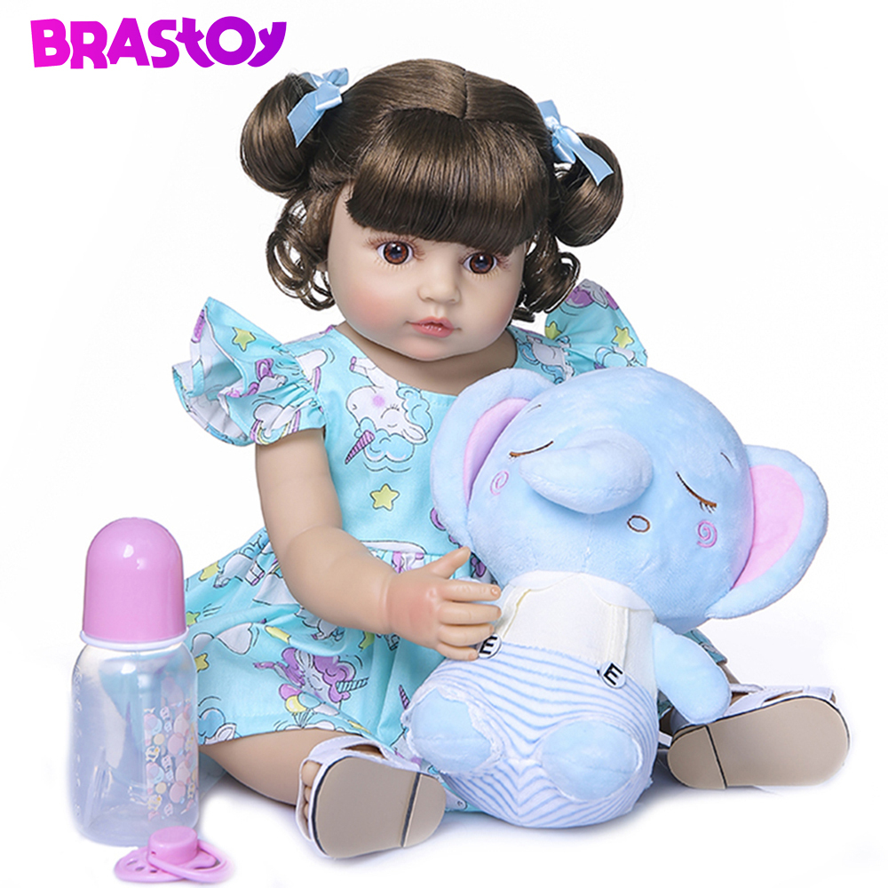 Brastoy Bebê Reborn Boneca Menina Silicone Elefante Olhos Castanhos Original 55cm Menina