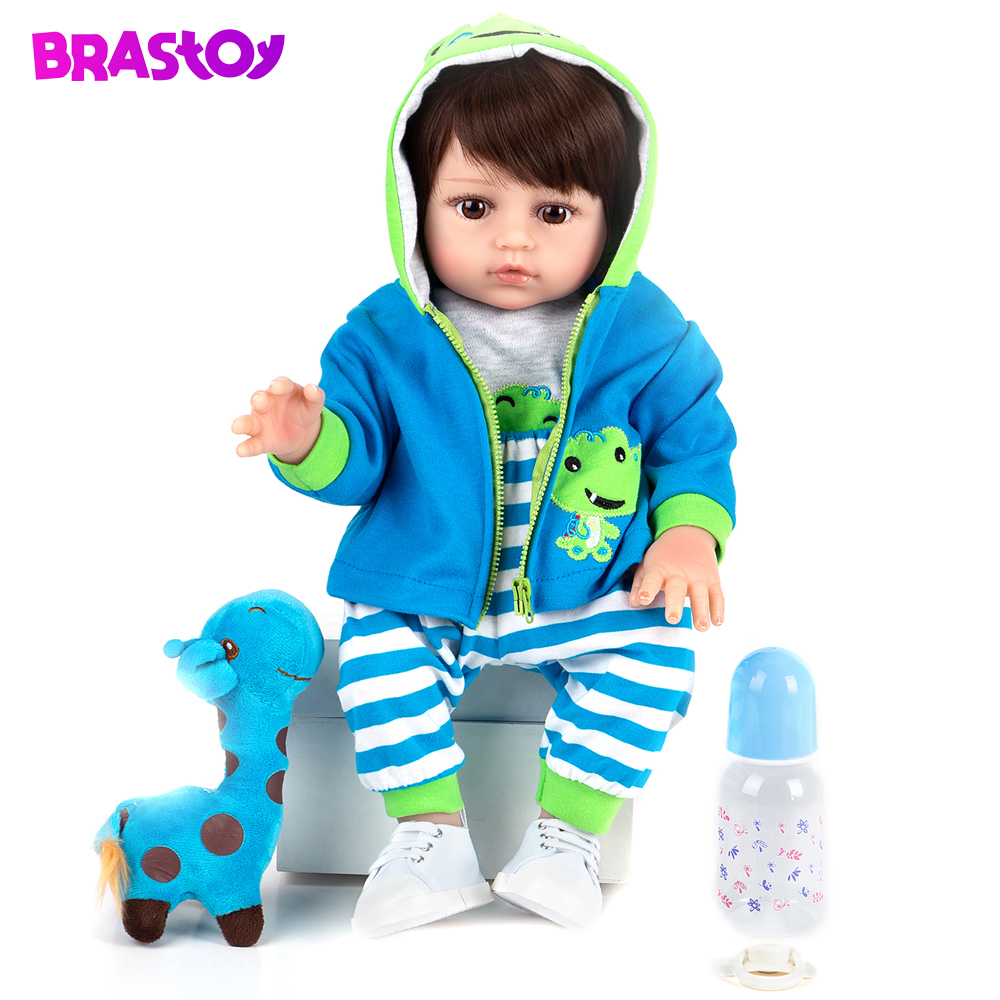 Brastoy Bebê Reborn Boneca Silicone Menino Olhos Castanho 48cm - Mom & Baby
