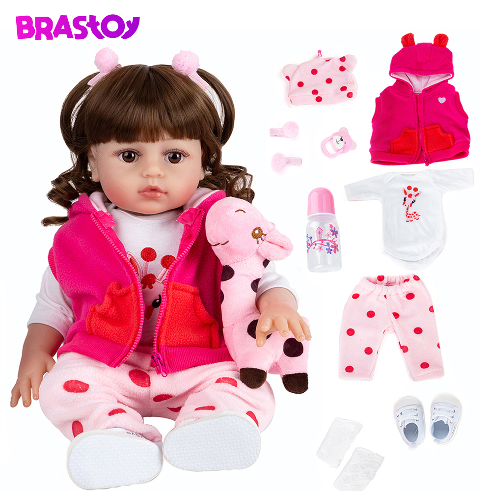 Brastoy Boneca Bebê Reborn Menina Silicone Olhos Castanhos 48cm Pode Dar Banho Com Girafinha e Panda em Oferta na Shopee