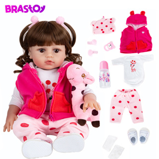 Brastoy Boneca Bebê Reborn Menina Silicone Olhos Castanhos 48cm Pode Dar Banho Com Girafinha e Panda em Oferta na Shopee