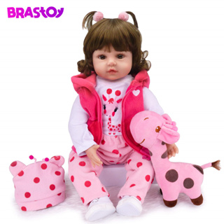 Brastoy Boneca Bebê Reborn Menina Silicone Olhos Castanhos 48cm Pode Dar Banho Com Girafinha em Oferta na Shopee