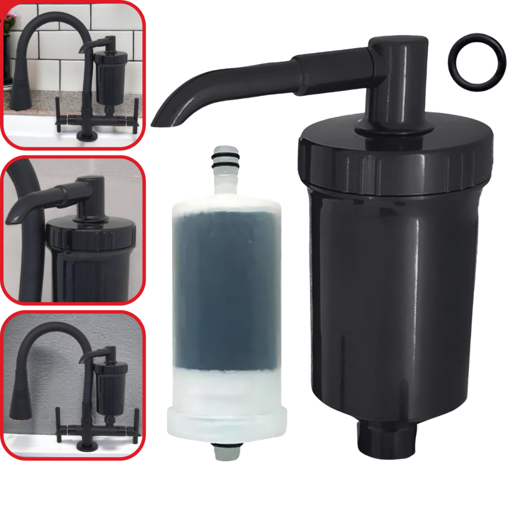 Copo ABS Torneira Filtro Preto Todo Preto Com Vela Refil Carvão Ativado Filtro Pro-Saúde