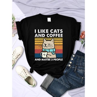 Camiseta Básica Algodão Feminina Amo Gatos E Café Gatinho Engraçado
