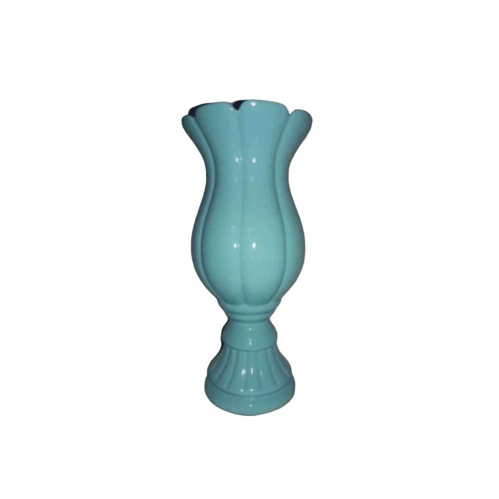 Taça Vaso Tulipa 30cm Cerâmica azul bebe