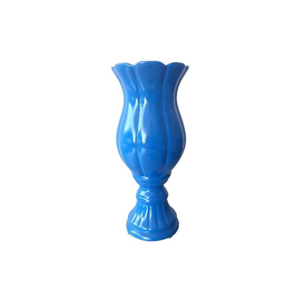 Taça Vaso Tulipa 30cm Cerâmica azul royal