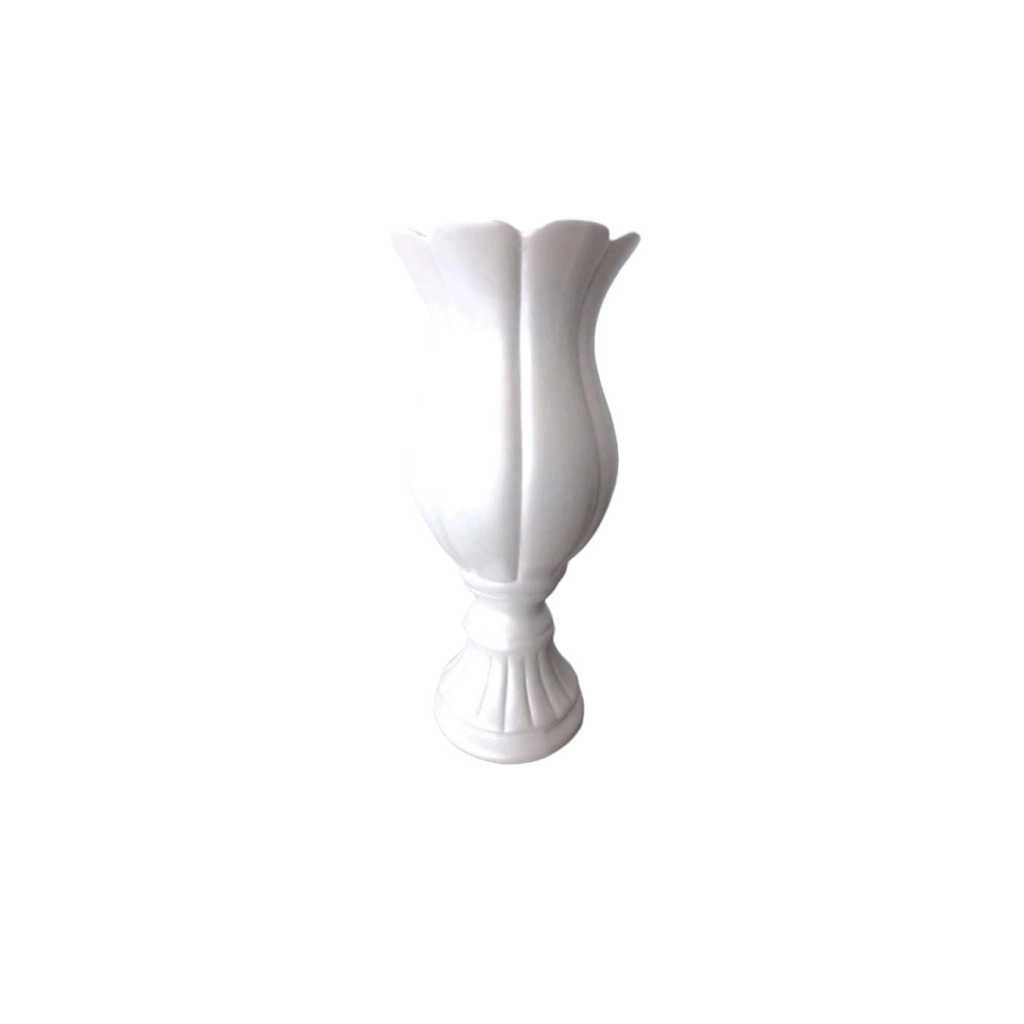 Taça Vaso Tulipa 30cm Cerâmica branco perolado