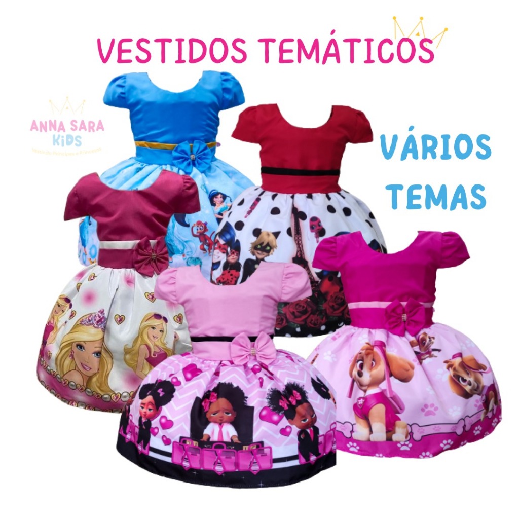 Vestidos  Tematicos , Princesas /  Mamâe Noel /Barbi /  /Cinderela /Wandinha /Unicornio /Marcha /Altismo