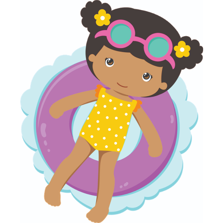 DISPLAY MDF MENINA NA BOIA MAIO AMARELO DE BOLINHA CUT POOL PARTY/FESTA NA PICINA 60 CM