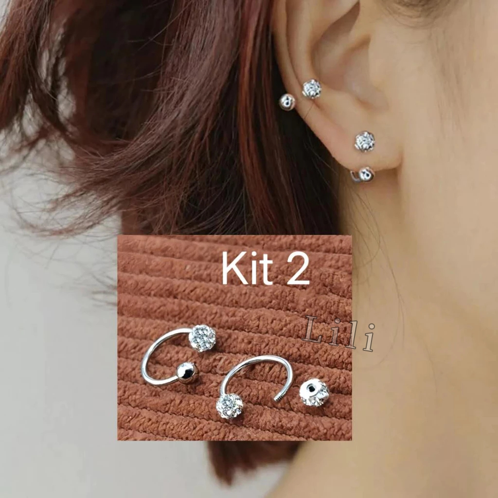 Kit 2 Piercing em Aço Cirúrgico Ferradura aço bolinha com strass em Oferta na Shopee