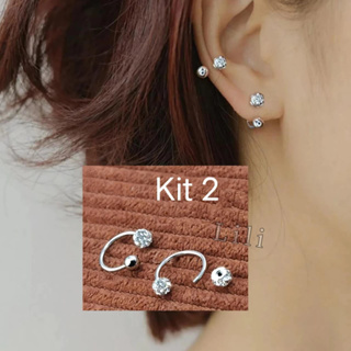 Kit 2 Piercing em Aço Cirúrgico Ferradura aço bolinha com strass em Oferta na Shopee