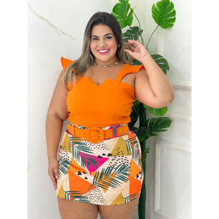 conjunto e macaquinho Plus size short saia verão G1 G2