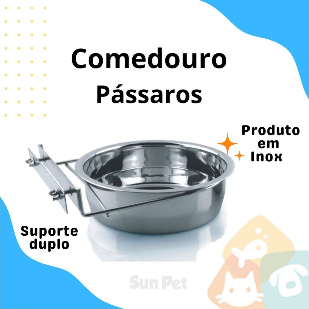 Comedouro Caneca Inox Pássaros Papagaio Grande 900ml com Borboleta Aves em Oferta na Shopee