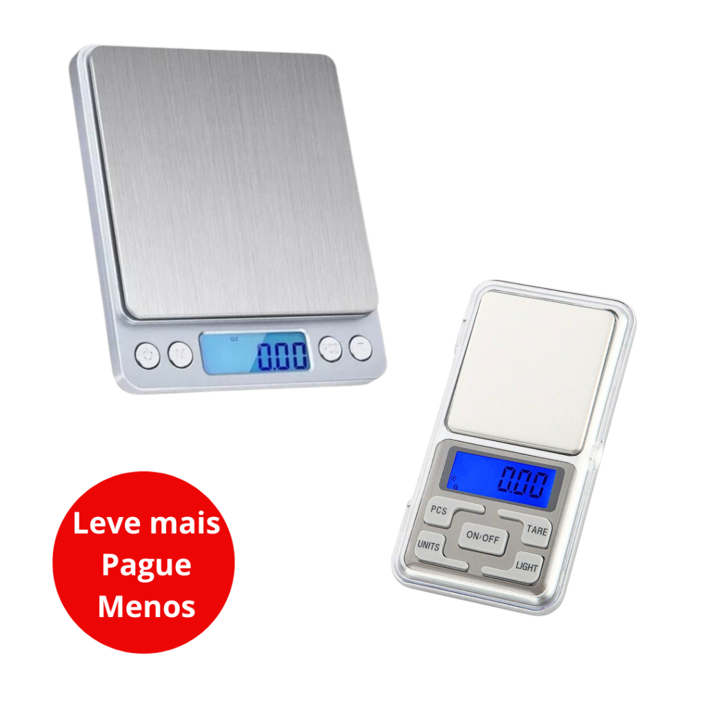Kit 2 Balanças Digital de Gramatura Mini 500g e 0.1 a 2000g