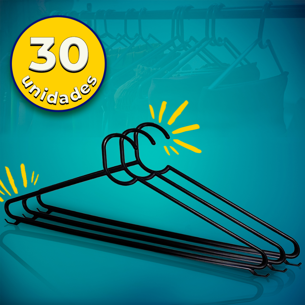 Conjunto Com 30 Cabides Reforçados Adulto cor Preto em Oferta na Shopee