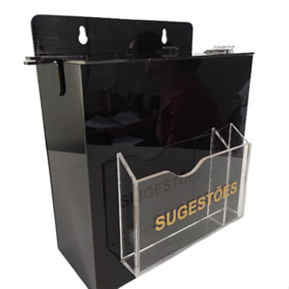 caixa de sugestões preta escrita dourada | urna preta | caixa acrilica preta em Oferta na Shopee
