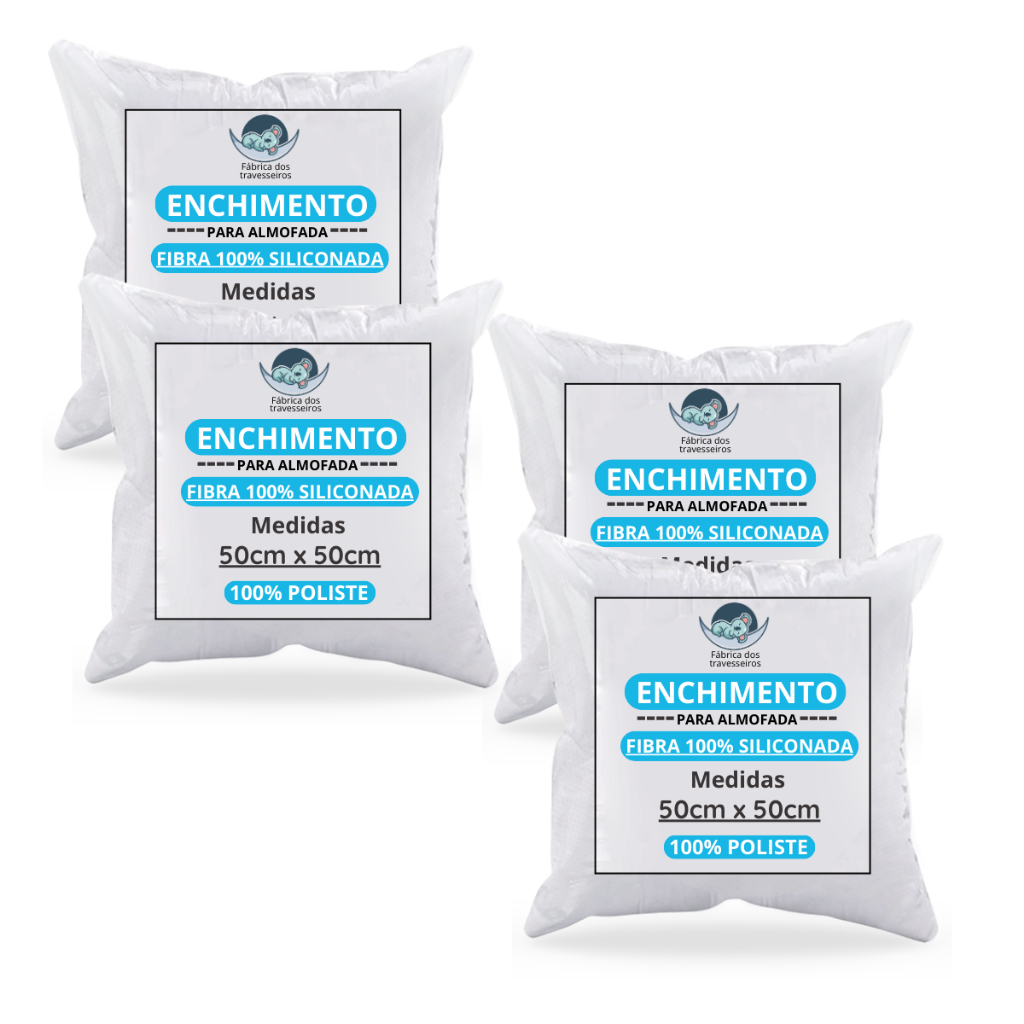 Kit 4 Enchimentos Refil Almofada 50x50 Fibra Siliconada