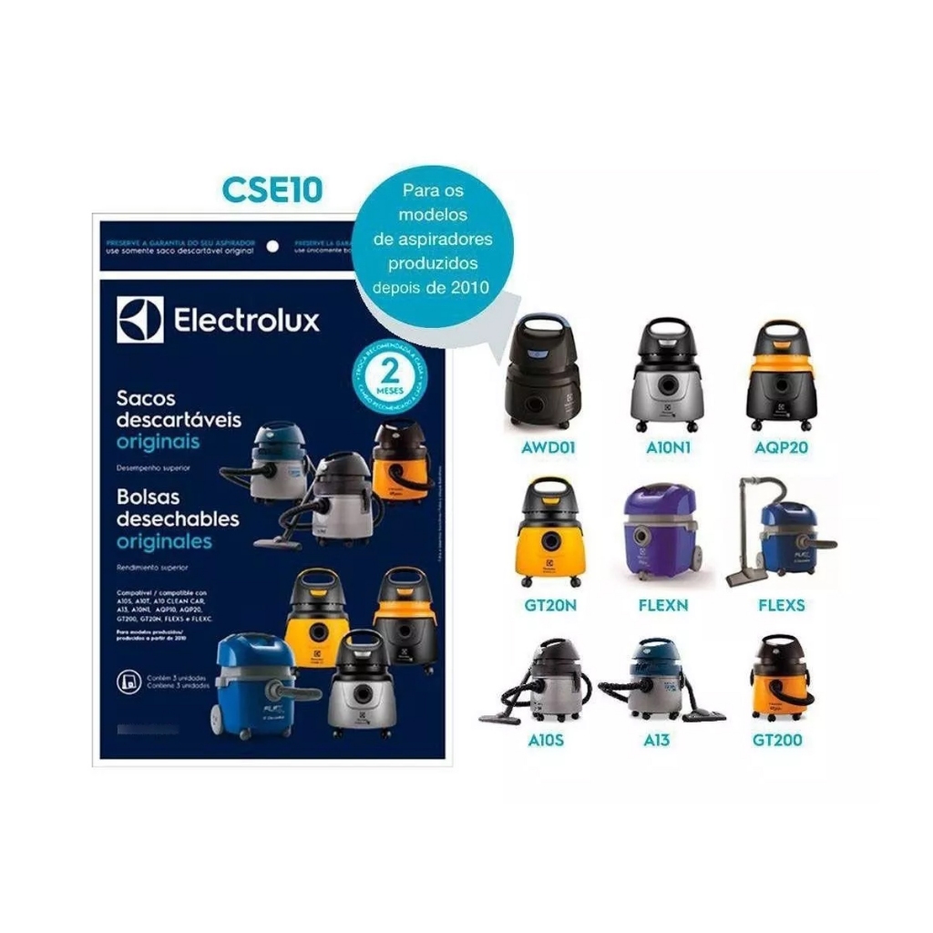 Kit 3 Sacos Descartáveis Para Aspirador Electrolux Original Cse10 Reposição