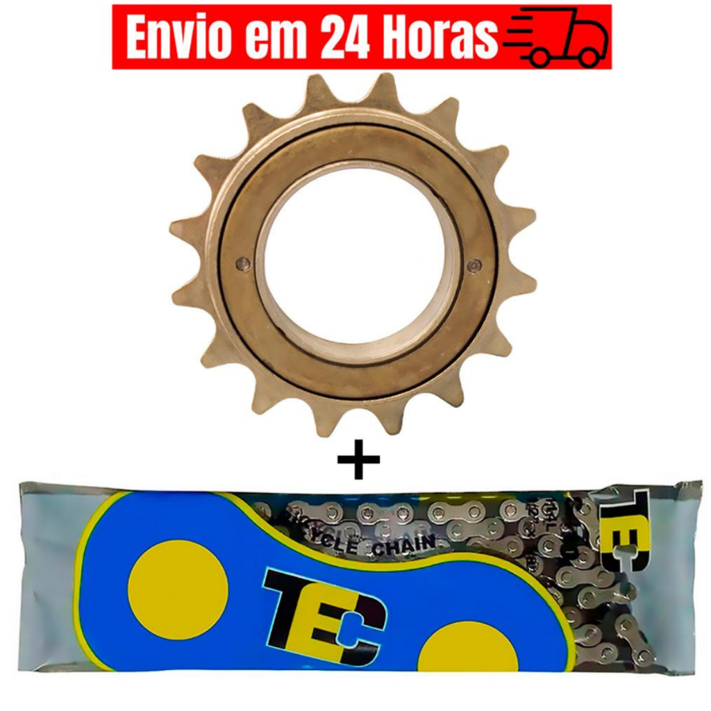 Catraca Roda Livre 16/18/20/22/24 Dentes Esferada Dourada Bike + Corrente Tec Grossa Bicicleta