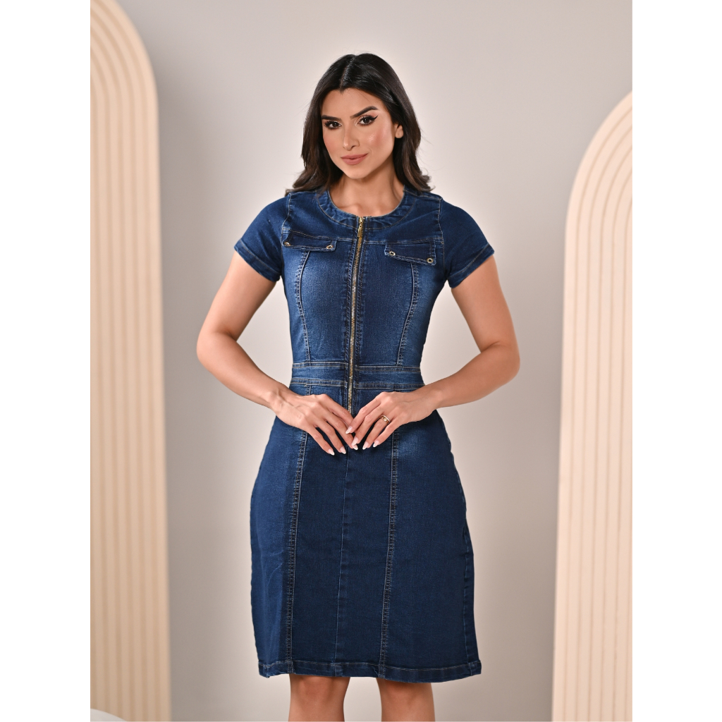 Vestido Jeans Evangelico Anagrom Com Aba e Ziper Ref.5024